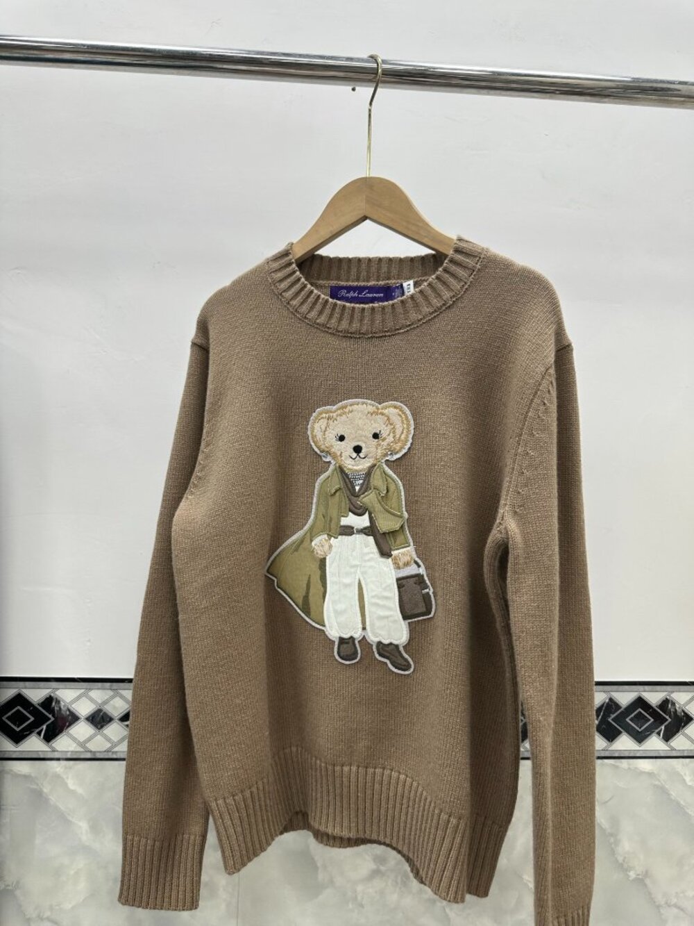 🧸 Ralph Lauren Bear Cashmere Crewneck Sweater Brown